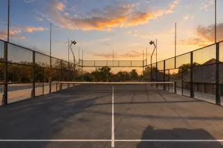 Championship padel tennis equipment and court at Sibu Sibu Villa
